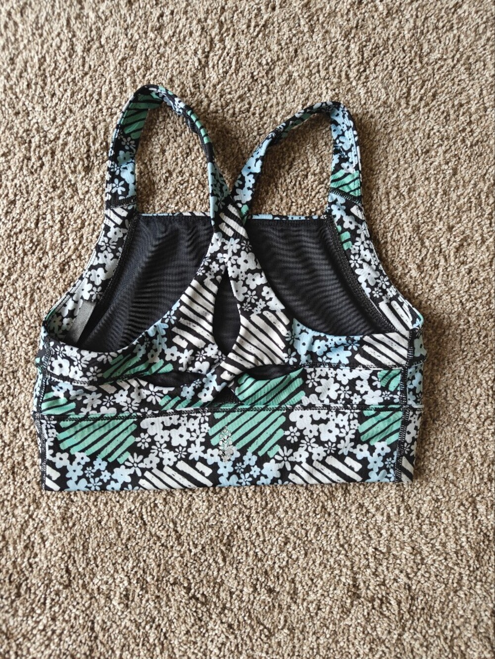 Free People Movement In Your Corner Floral Blue White Green Sports Bra Sz Small